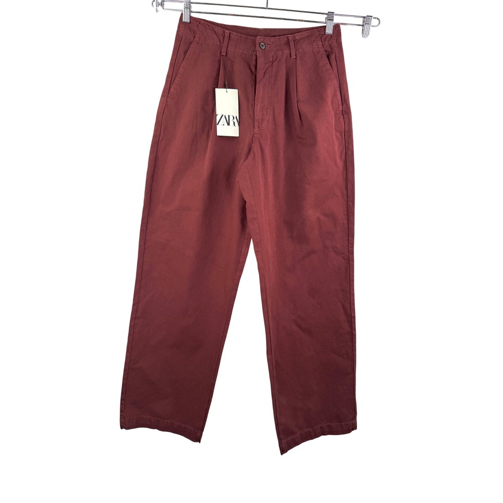 Zara‎ Men's Burgundy Pleated relaxed crop Chino pants 90s dandy sz M